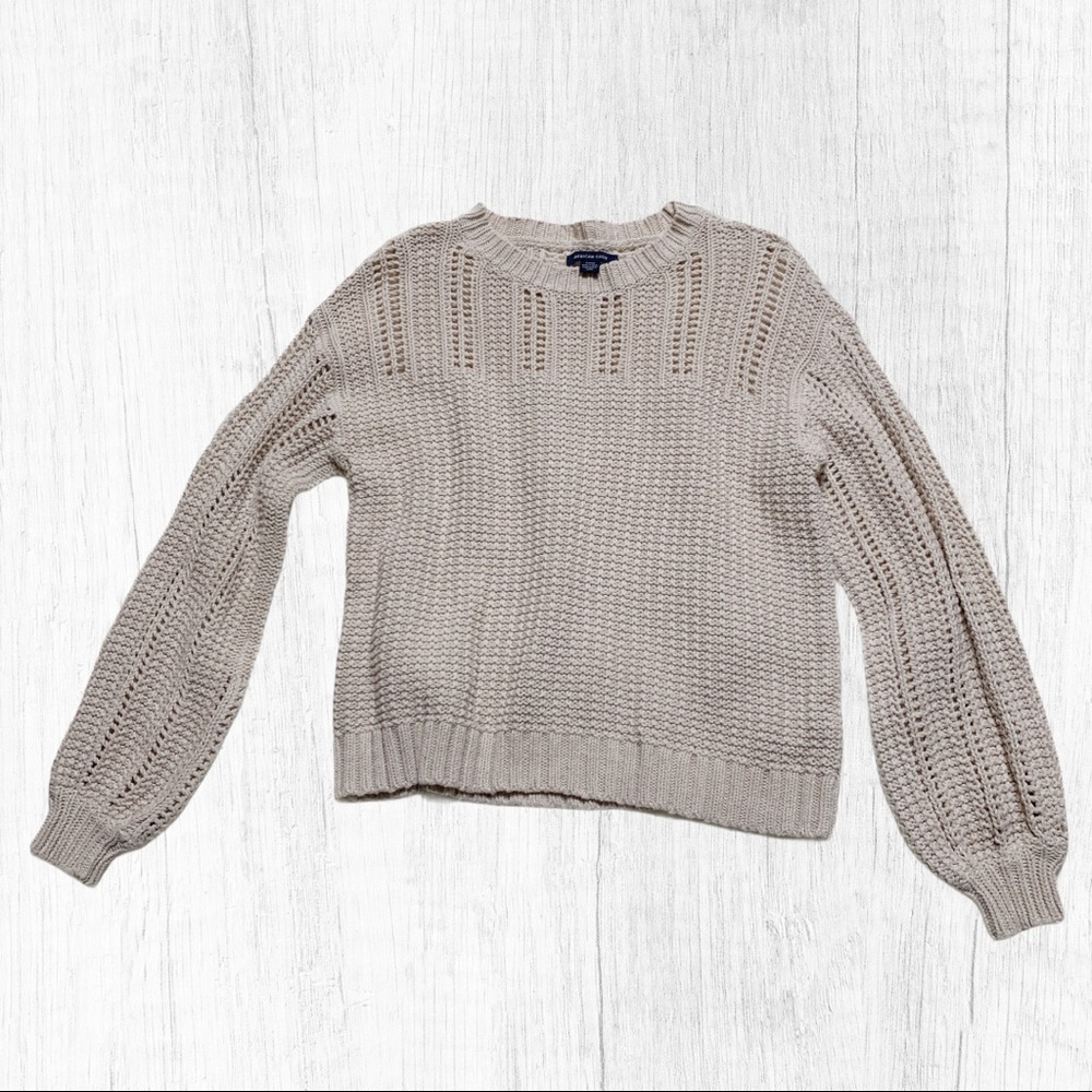 AEO beige crochet sweater size S